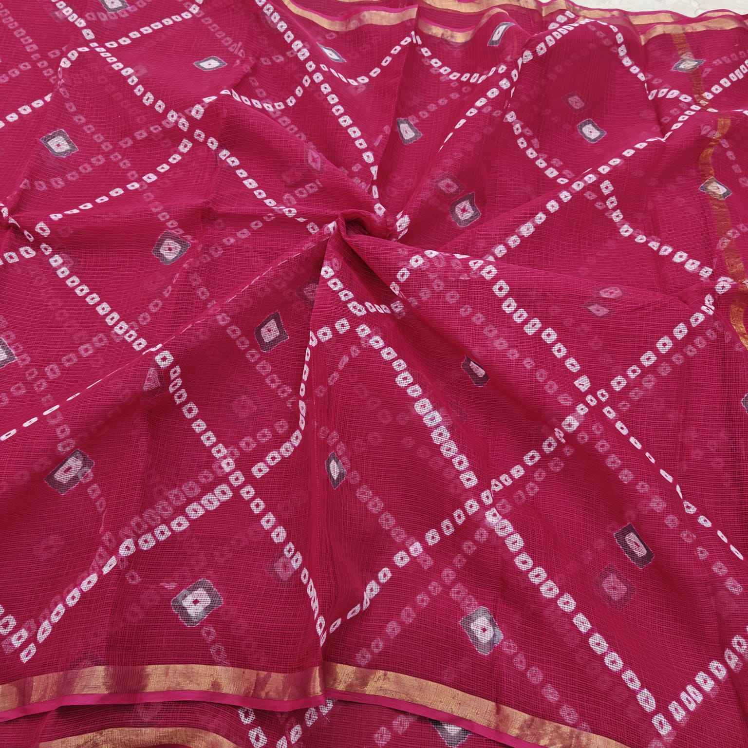 Kota Doria Pure Cotton Hand Bandhej Saree
