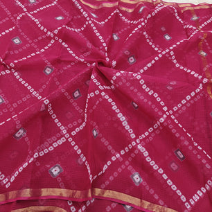 Kota Doria Pure Cotton Hand Bandhej Saree