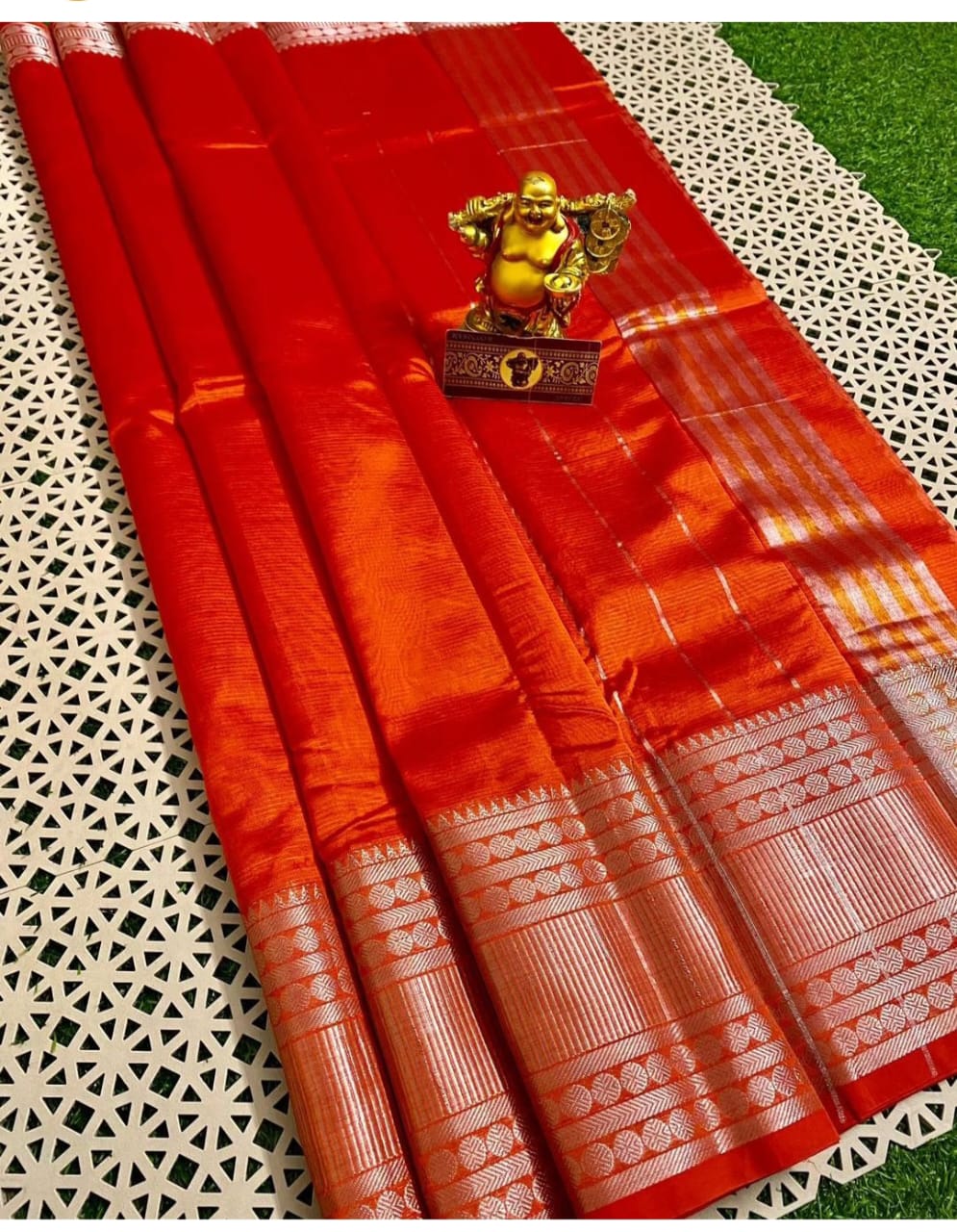 Maheshwari Silk Saree with Silver Zari Weaving Border