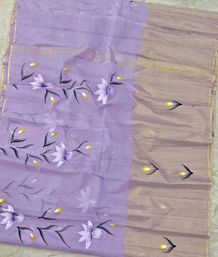 Pure Cotton Kota Half Tissue Hand Brush Paint Saree