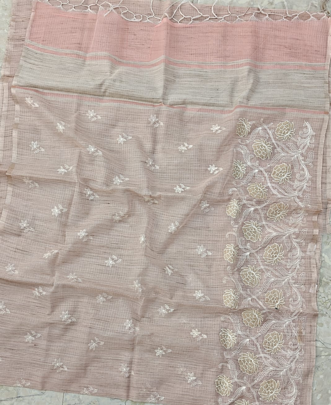 Linen Kota Embroidery Work Saree