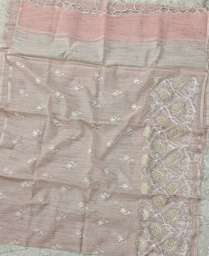 Linen Kota Embroidery Work Saree