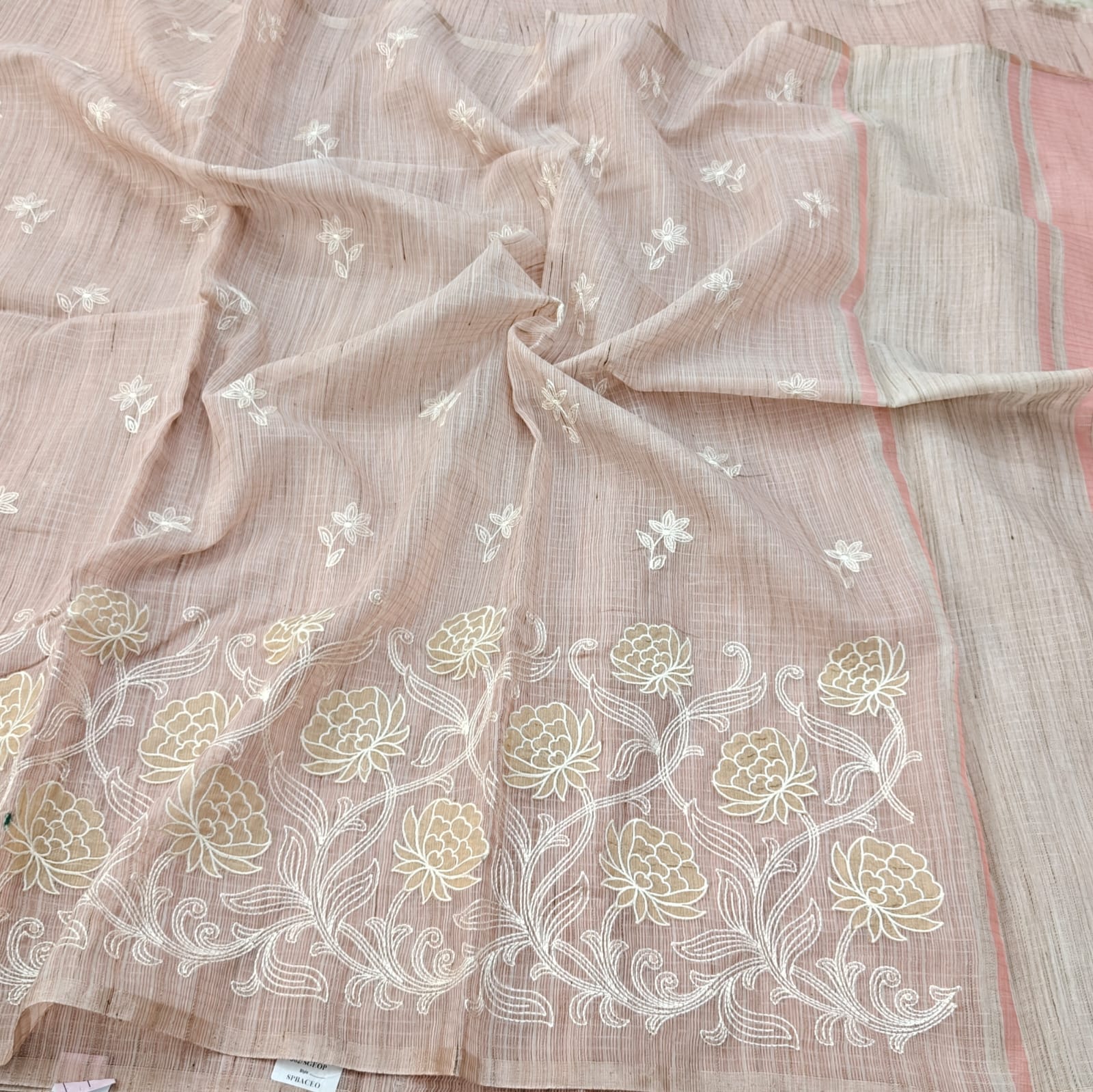 Linen Kota Embroidery Work Saree