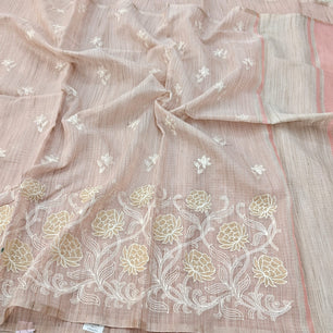 Linen Kota Embroidery Work Saree