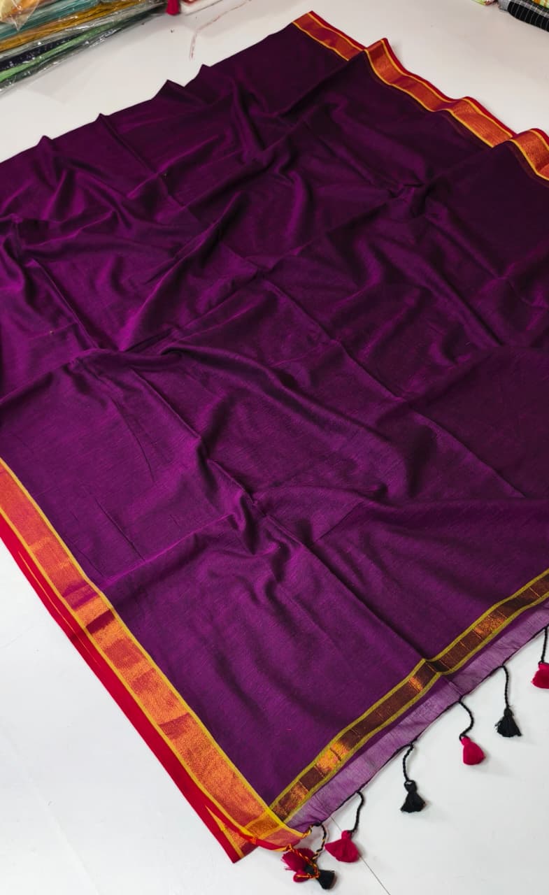 Mulmul Cotton Copper Zari Border Saree
