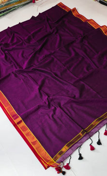 Mulmul Cotton Copper Zari Border Saree
