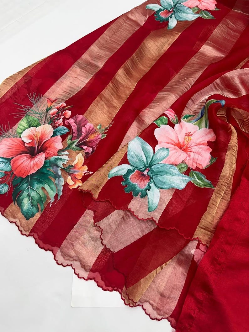 Tissue Crush & Organza Hand Brush Saree