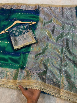 Bridal Tissue Saree with Lace & Stone Work
