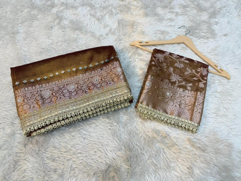 Bridal Tissue Saree with Lace & Stone Work