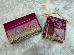 Bridal Tissue Saree with Lace & Stone Work