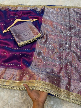 Bridal Tissue Saree with Lace & Stone Work