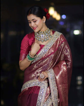 Soft Kanjivaram Silk Saree with Heavy Mirror Work