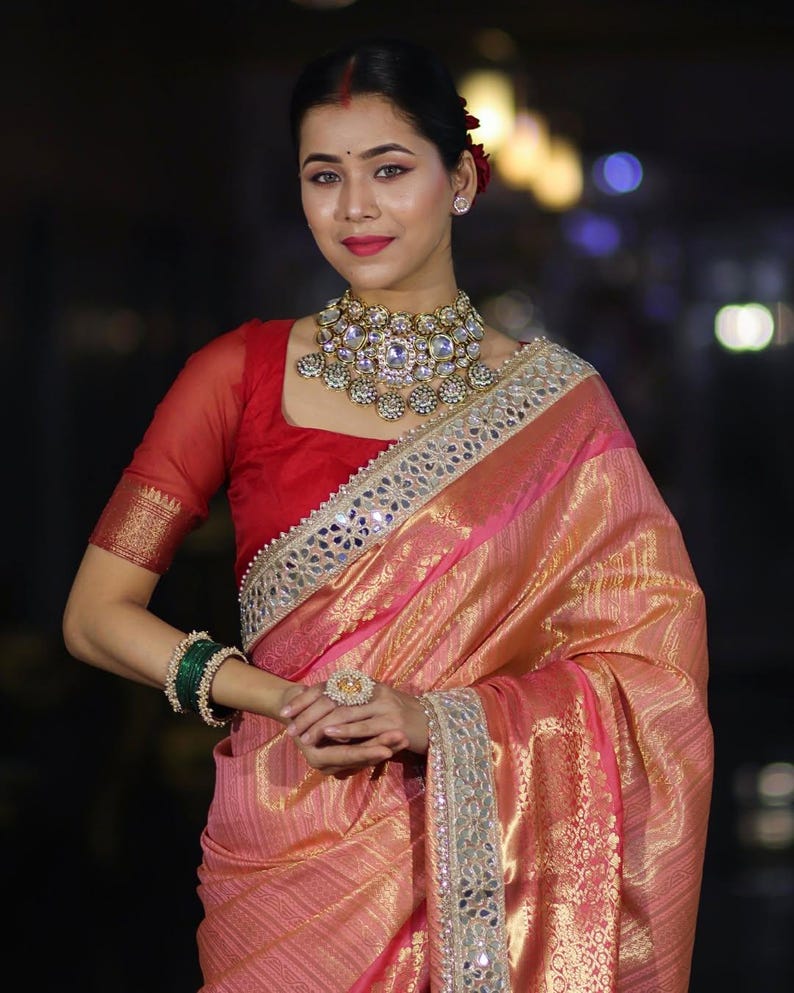 Soft Kanjivaram Silk Saree with Heavy Mirror Work