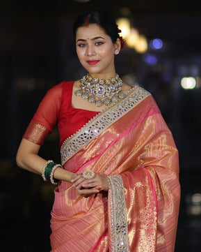 Soft Kanjivaram Silk Saree with Heavy Mirror Work
