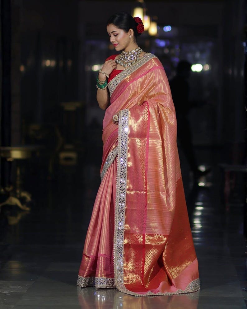 Soft Kanjivaram Silk Saree with Heavy Mirror Work