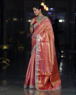 Soft Kanjivaram Silk Saree with Heavy Mirror Work