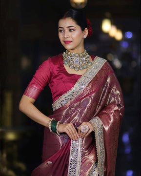 Soft Kanjivaram Silk Saree with Heavy Mirror Work