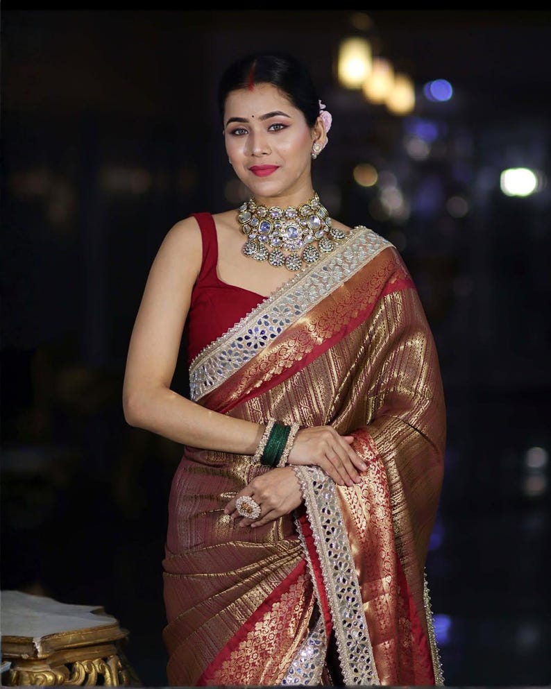 Soft Kanjivaram Silk Saree with Heavy Mirror Work