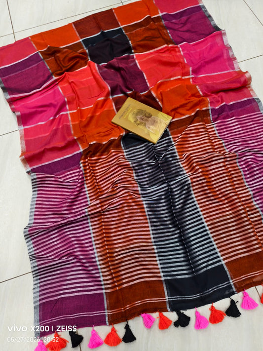 Cotton Check Saree