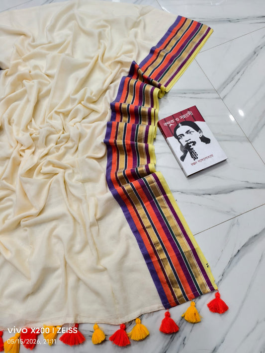 Onam Special Mulmul Cotton Saree with Zari Border