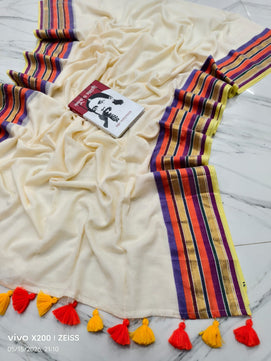 Onam Special Mulmul Cotton Saree with Zari Border