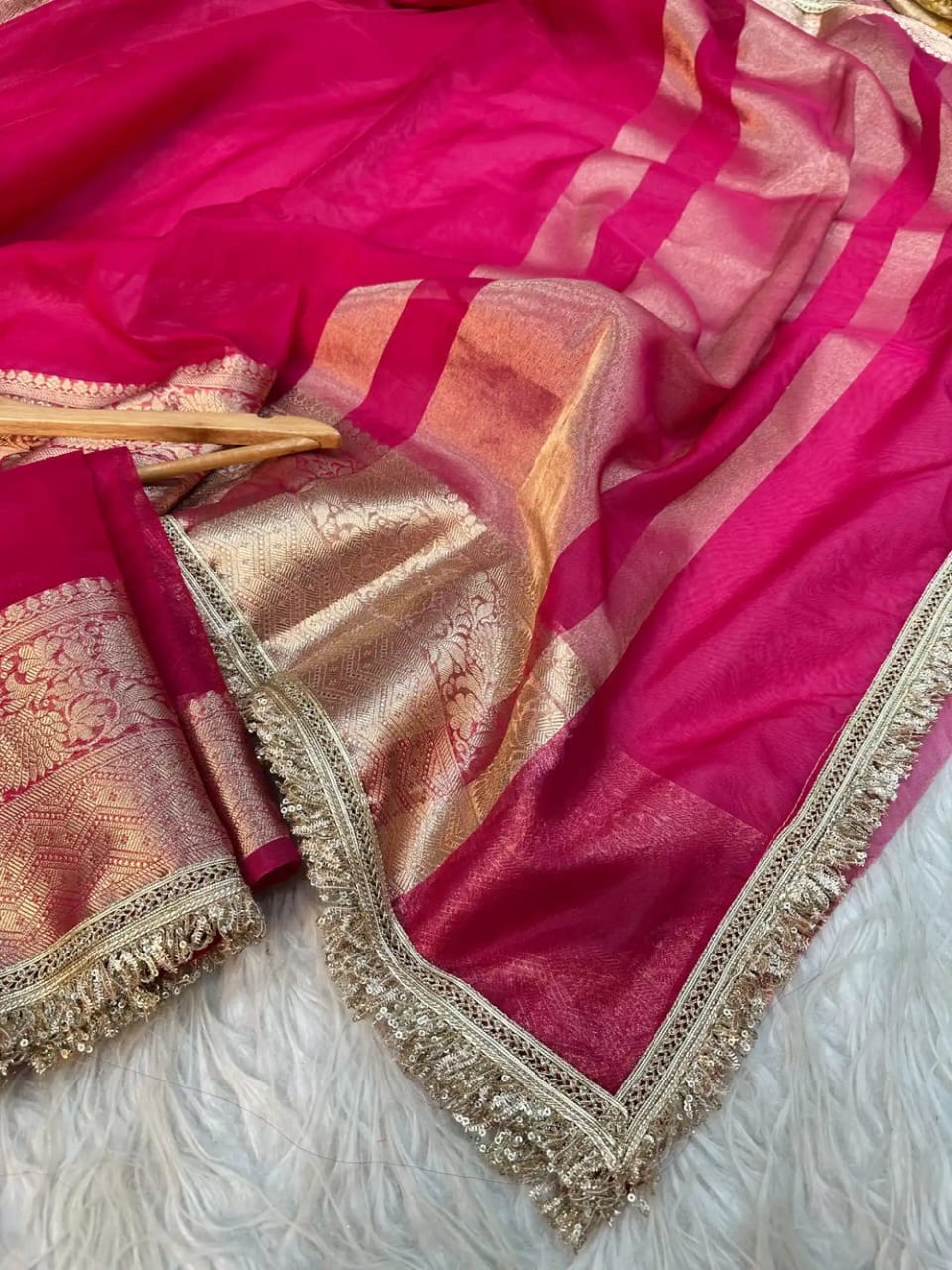 Premium Tissue Lace Work Saree