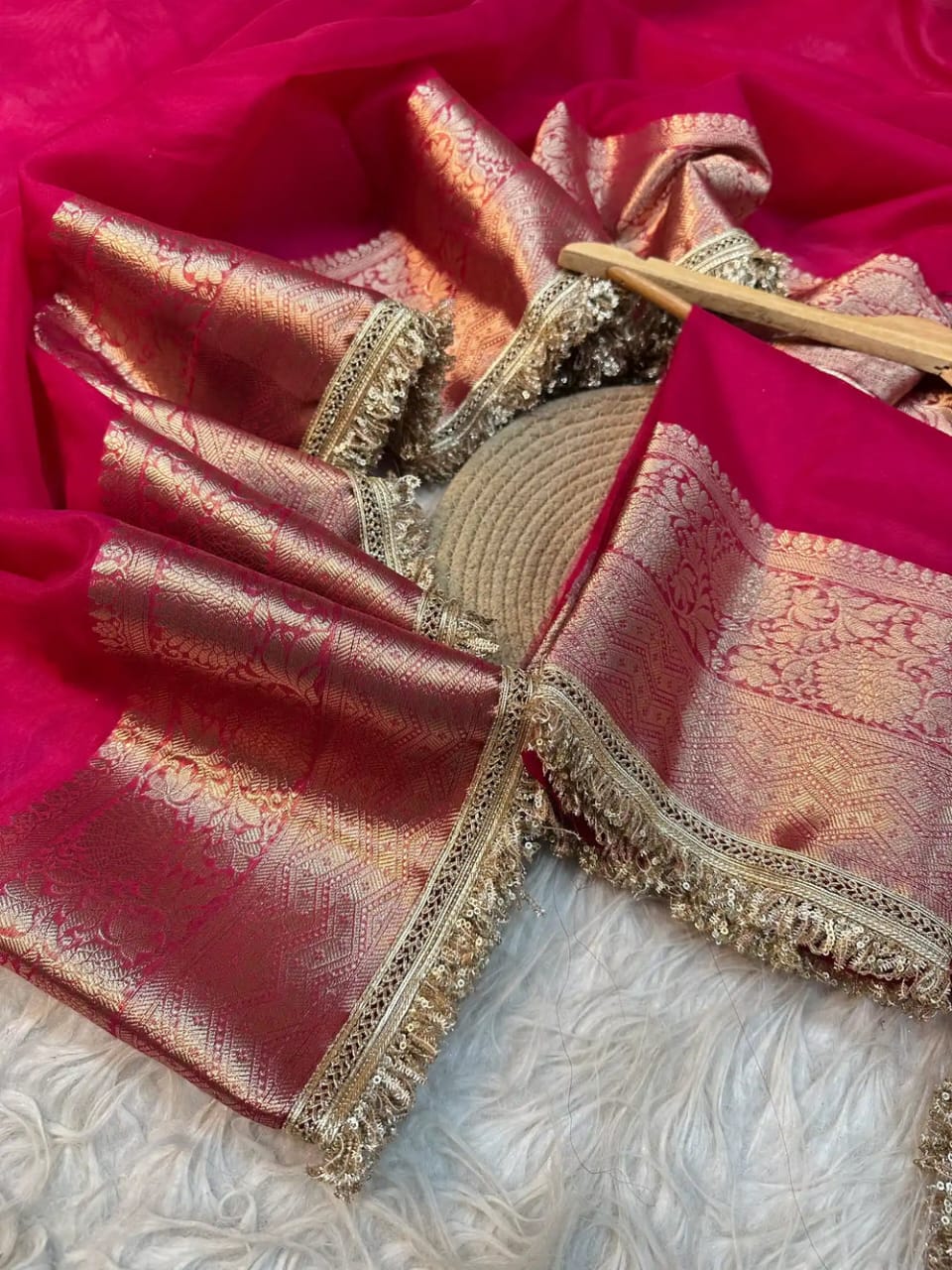 Premium Tissue Lace Work Saree