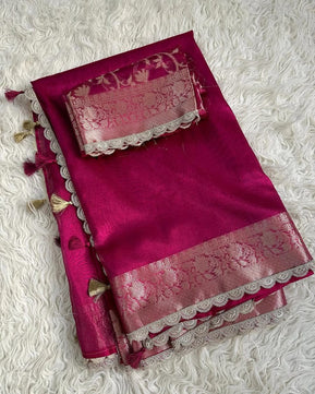 Tissue Silk Saree with Lace Work