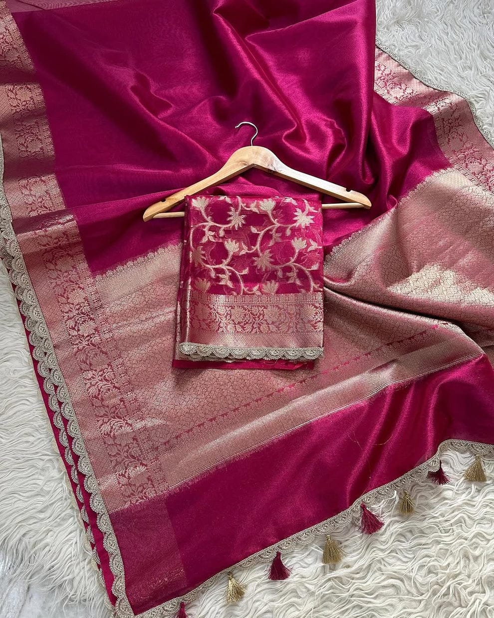 Tissue Silk Saree with Lace Work