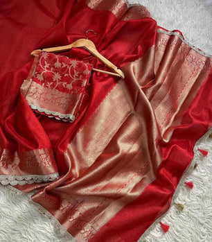 Tissue Silk Saree with Lace Work