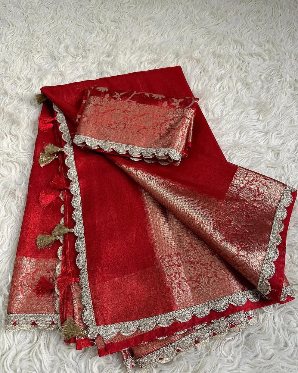Tissue Silk Saree with Lace Work