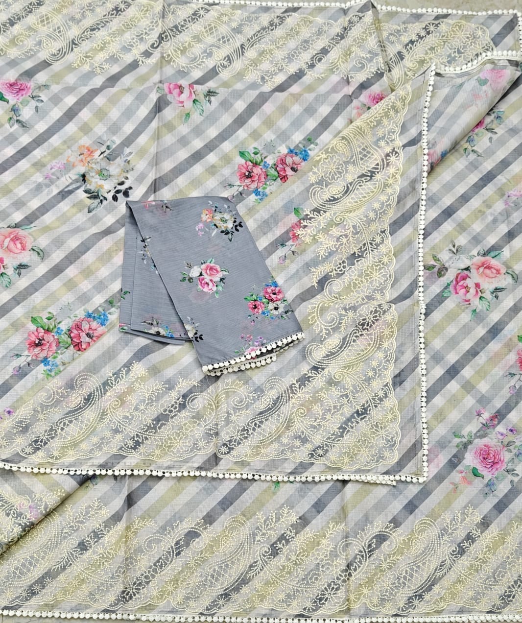Soft Silk Kota Digital Print Saree with Embroidery Work