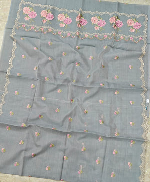 Katan Silk Kota Saree with Embroidery Work