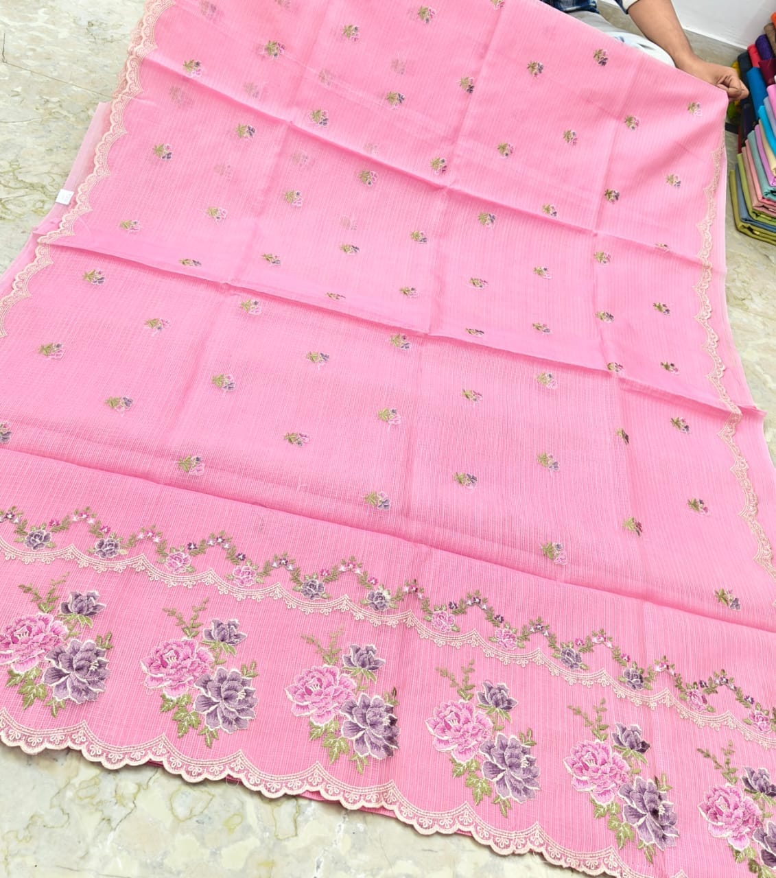 Katan Silk Kota Saree with Embroidery Work