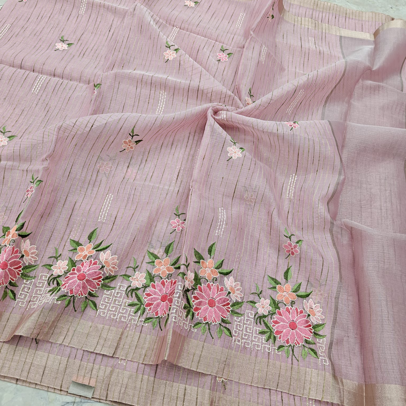 Linen Kota Saree with Embroidery Work