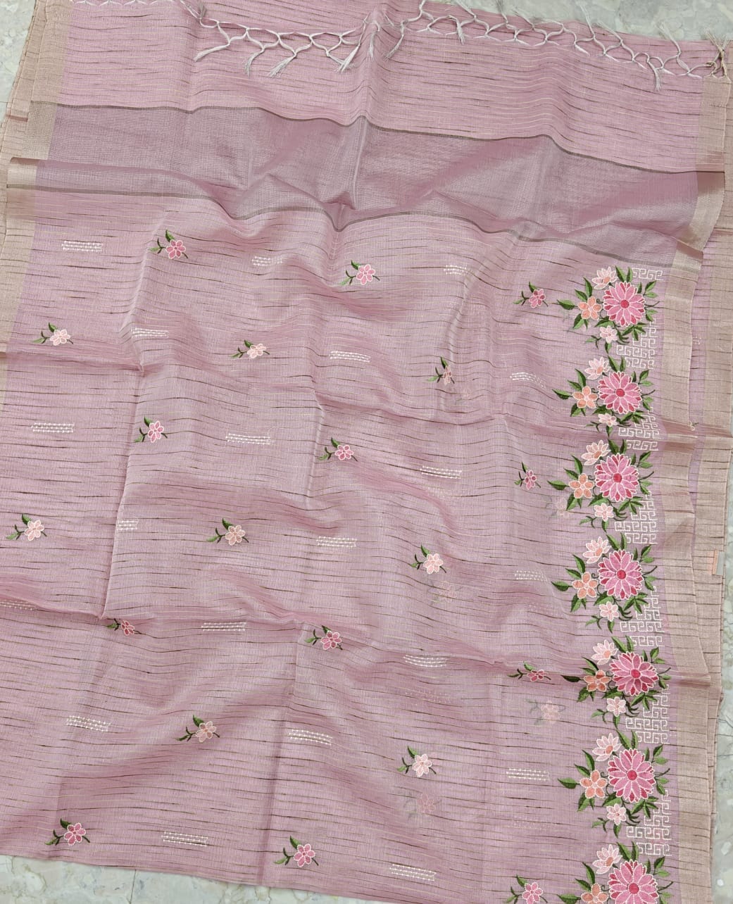 Linen Kota Saree with Embroidery Work