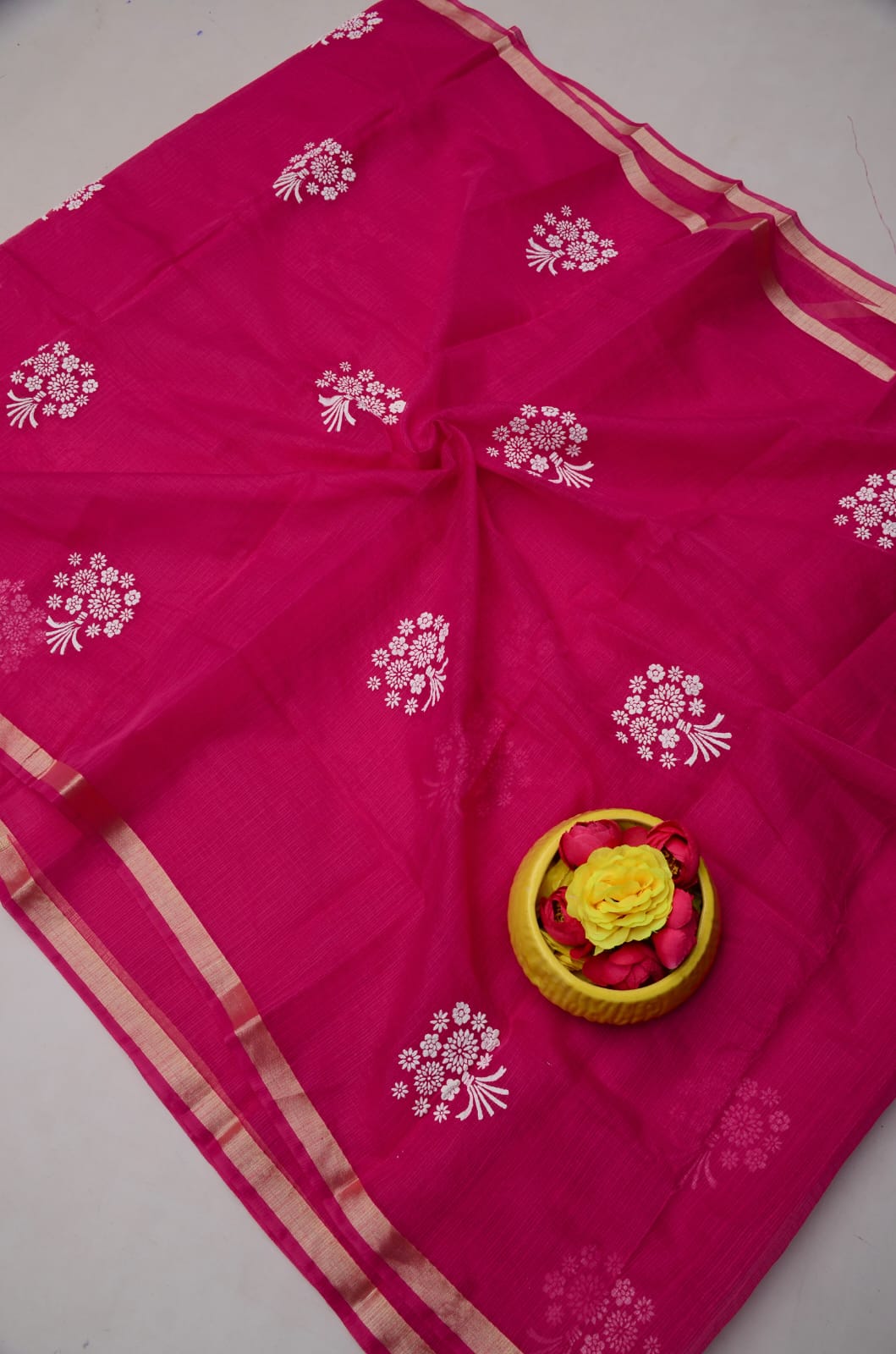 Kota Doria Hand Foam Print Saree