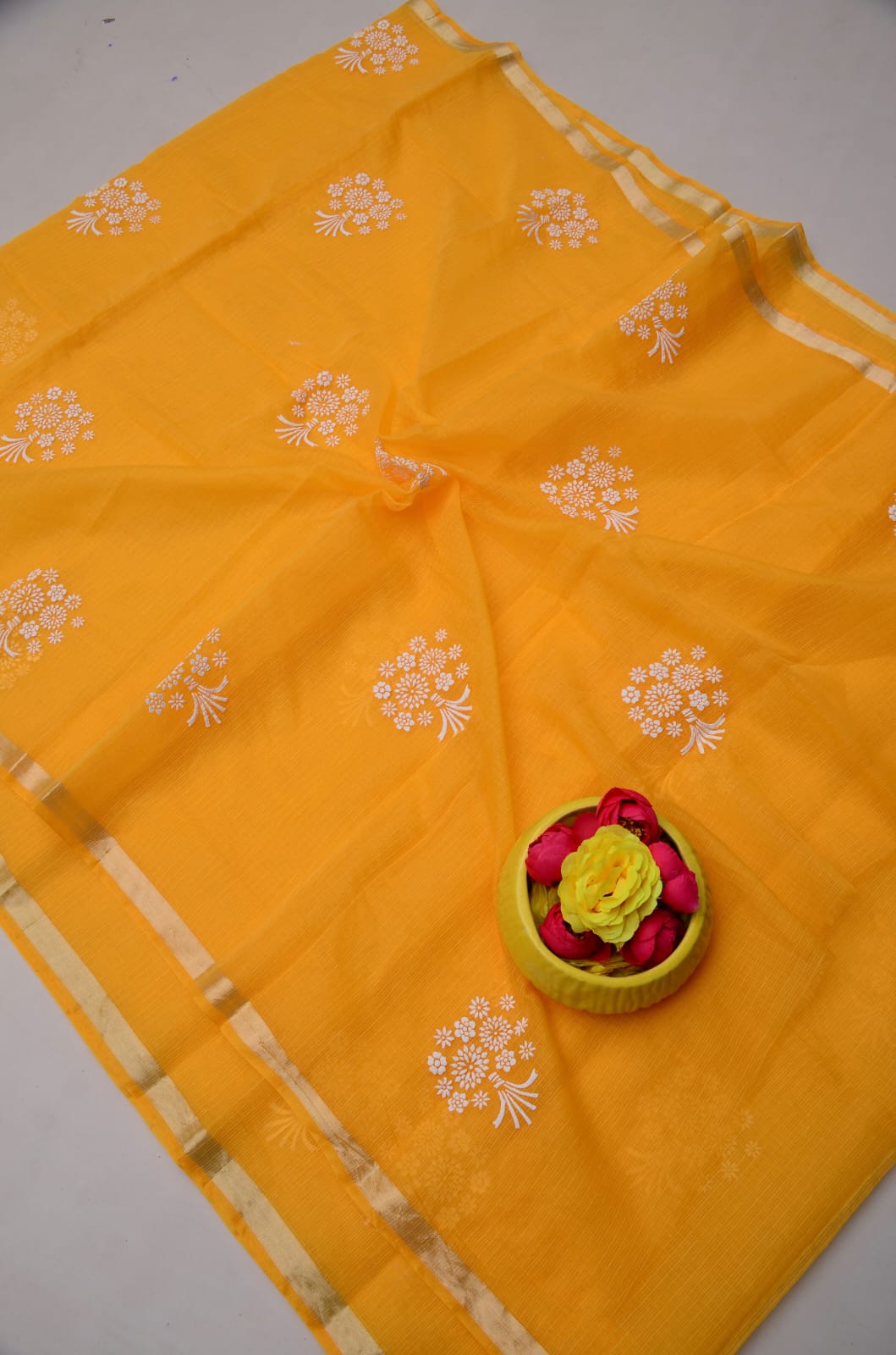 Kota Doria Hand Foam Print Saree