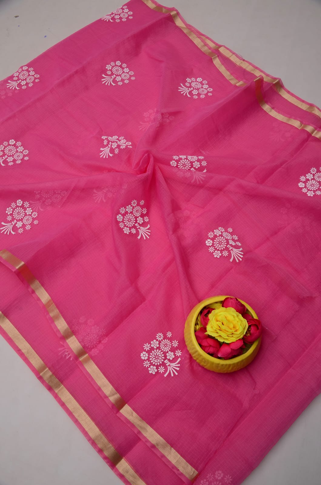 Kota Doria Hand Foam Print Saree