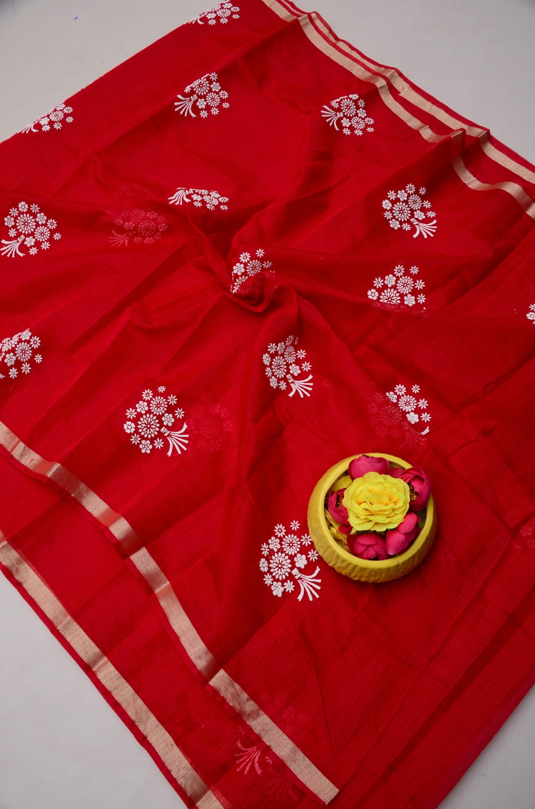 Kota Doria Hand Foam Print Saree