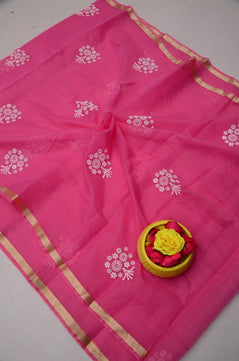 Kota Doria Hand Foam Print Saree