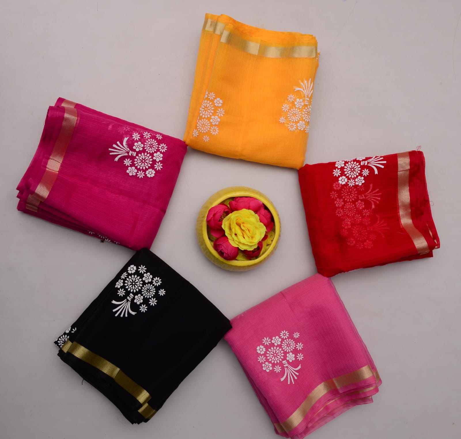 Kota Doria Hand Foam Print Saree