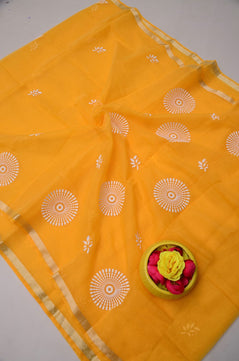 Kota Doria Hand Foam Print Saree