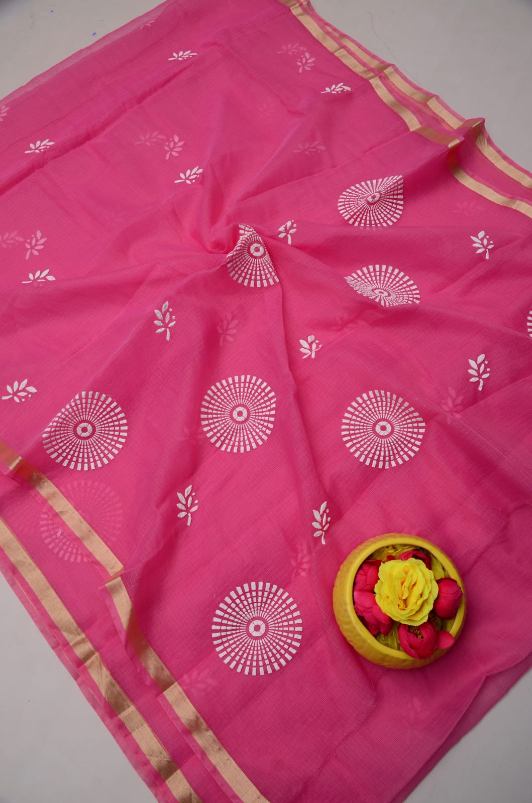 Kota Doria Hand Foam Print Saree