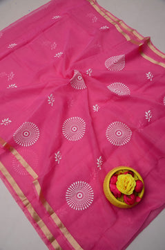 Kota Doria Hand Foam Print Saree