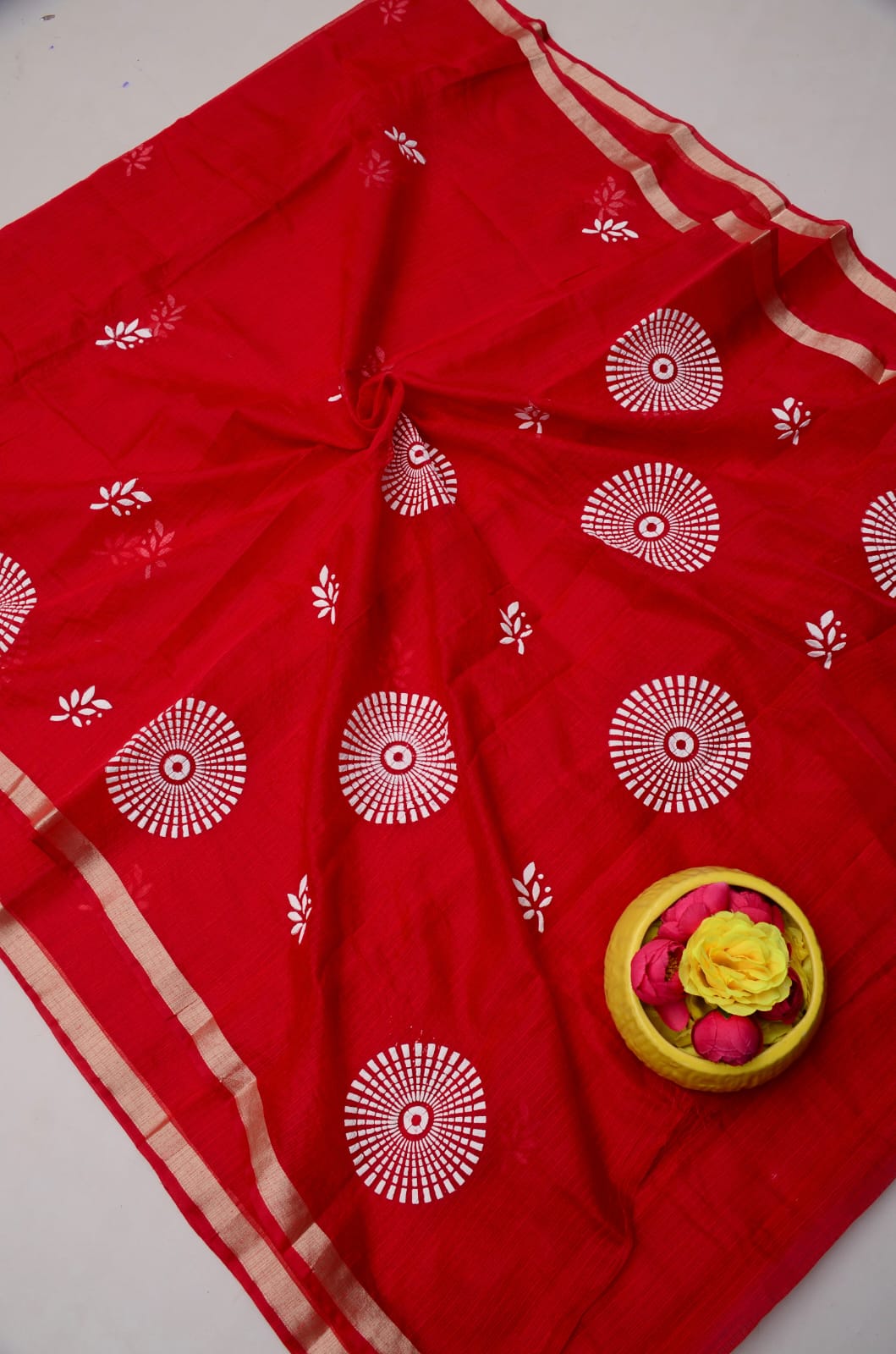 Kota Doria Hand Foam Print Saree
