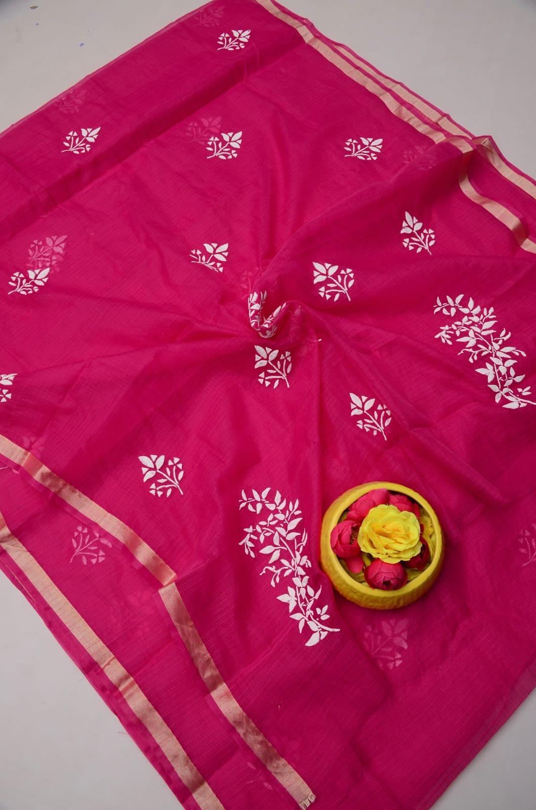 Kota Doria Hand Foam Print Saree