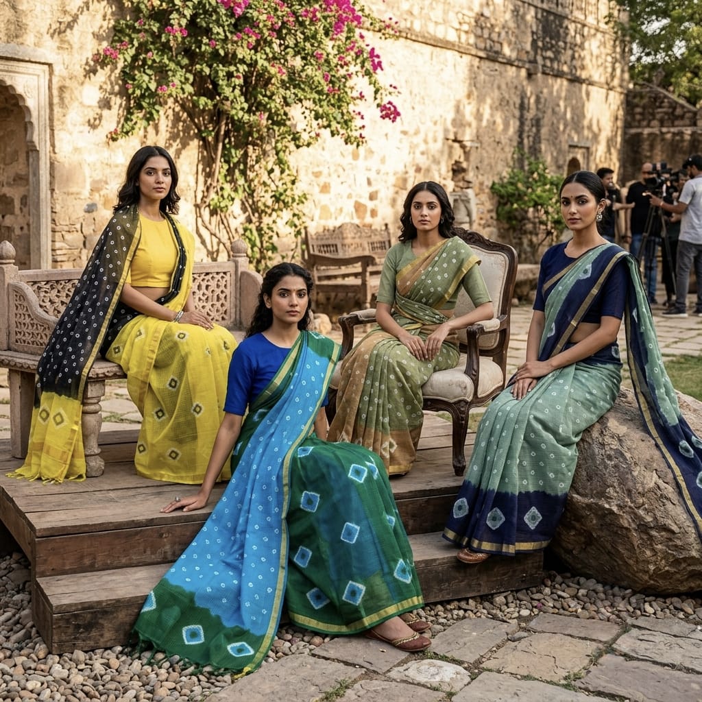 Pure Cotton Kota Doria Hand Shibori Bandhej Saree