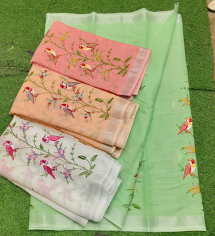 Kota Cotton Embroidery Work Saree