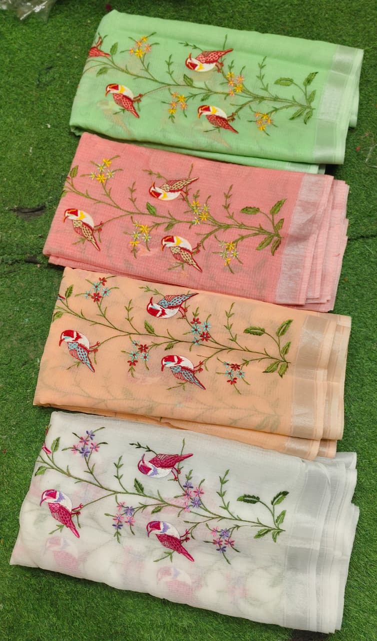 Kota Cotton Embroidery Work Saree